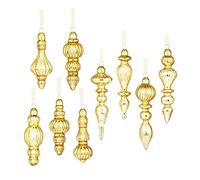 Glass Christmas Ornaments Mercury Glass Drop Finial Ornaments (9 Pieces) (Gold)