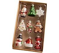 Glass Christmas Pendant Set with Snowman, Snowflake, and Tree Motifs, Modern Design for Holiday Decoration, Set of 9