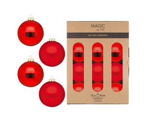 Glass Christmas Tree Ball Glitter Set Ø 8cm, 12 / Box, Merry Trickster Magic By