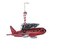 Glass Christmas Tree Decoration 15 cm Aeroplane with Tree Baubles - Red