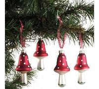 Glass Christmas Tree Decorations Mushroom Set of 4 Baubles Pendant