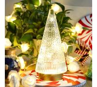 Glass Christmas Tree Gold Small Sparking Xmas Trees with LED Ligthts Decorations Table Top Centerpiece Mantel Window Home Decor