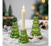 Glass Christmas Tree Table Decoration: Hewory Christmas Candle Holder for Candlesticks Small Xmas Ornaments for Home Table Centrepiece - 3 Pack
