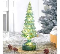Glass Christmas Tree with Glowing Light, Battery Operated Tabletop Decor for Home, Centerpiece for Mantle Window Desktop & Holiday Party (Green 1pcs)