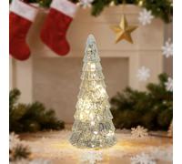 Glass Christmas Tree with LED Light for Home Decoration, Silver Mercury Decorations Indoor,Battery Operated Small Xmas Tree Decor for Tabletop Home Party Centerpiece
