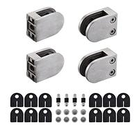 Glass Clamp - 4PCS Glass Bracket for 1/3 "-1/2" Tempered Glass, Stainless Steel 304 Flat Back Round Glass Clip Polished for BalustradeStaircaseHandrail, Glass Holder Metal Casting