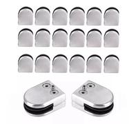 Glass Clamps 20 Pcs Glass Clamp Holder 8-10mm Polished Stainless Steel for Railing Stair, 304 Stainless Steel Gla-ss Bracket Polished Flat Back Round Glass Clip for Stair, Balustrade, Handrail, Window
