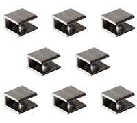 Glass Clamps, Set of 8, Shelf Holders, Glass Shelf Supports, Brushed Nickel Square Shape, Adjustable for Panel Thickness 8-12 mm, Glass and Wooden Floors, Wall Mounting