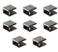 Glass Clamps, Set of 8, Shelf Holders, Glass Shelf Supports, Brushed Nickel Square Shape, Adjustable for Panel Thickness 6-10 mm, Glass and Wooden Floors, Wall Mounting