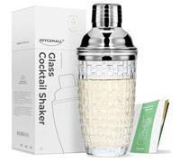 Glass Cocktail Shaker Kit, JOYCEMALL 13 Ounce Martini Mocktail Making Set with Leakproof Metallic Steel Lid & Strainer for Home Use & Bar Cart - Silver