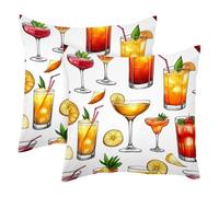 Glass Cocktails 2PCS Throw Cushion Covers Soft Velvet Pillow Case Modern Decorative Double-Sided Designs Pillowcase, 50x50cm (Inserts Not Include)