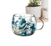 Glass Coffee Cups, Aesthetic Table Decoration with Dried Flowers - Dried Flower Glass Cup for Coffee - For Home Living Room Kitchen Apartment Office Dorm Tea Milk Juice Party