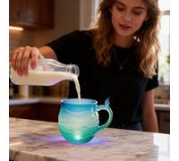 Glass Coffee Cups - Mermaid Tail Handle Modern Art - Drink Cups Coffee Table Decor | for Milk Water Juice Desk Decor Home Office Dorm Restaurant Bar Adults Kids Birthday Christmas
