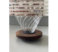 Glass Coffee Dripper for 1-4 Cups, Verve Design with Spiral Ribs for Even Extraction, Coffee Dripper with Walnut Base & Non-Slip Silicone Pad, 4.5 in / 11.5 cm Top Diameter, Transparent & Dark Brown