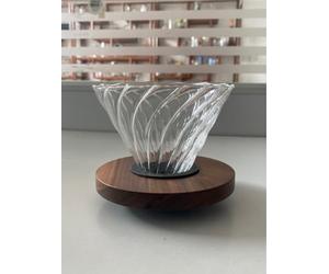 Glass Coffee Dripper for 1-4 Cups, Verve Design with Spiral Ribs for Even Extraction, Coffee Dripper with Walnut Base & Non-Slip Silicone Pad, 4.5 in / 11.5 cm Top Diameter, Transparent & Dark Brown