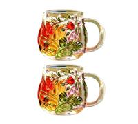 Glass Coffee Mug Hand Painted Cup with Handle Soup Mug for Milk, Hot or Cold Drink Valentines Gift Mugs