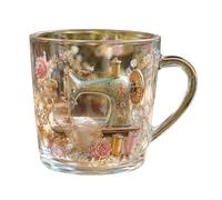 Glass Coffee Mug - Sewing Machine Print Transparent Novelty Drinkware Cup | Clear Glass 11.6cm Height Handle Design Espresso Tea Cocktails Dining Party Holiday Gatherings Seamstress Sewing Gift Decor