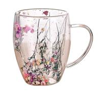 Glass Coffee Mug Tea Cup, Double Wall Insulated Heat Resistant Tea Mug, Gifts for Women Mum Wife Friend Teacher Glass Cups Valentines Mothers Day Gifts, 350 ML