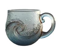 Glass Coffee Mug - Wave Design 300ml Water Bottle, Mugs for Coffee with Handle, for Beach, House, Wine, Office, Home, Adults, Women, Men, Kids, 9 X 12 X 9 Cm