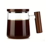 Glass Coffee Mugs, Clear Coffee Mugs with Walnut Lid&Handle，Wide Mouth Extra Large Capacity Cup, Perfect for Latte, Mocha, Cappuccino, Tea and Juice, Microwave Safe(15oz/450ml)