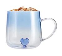 Glass Coffee Mugs - Glass Tea Cups | Hand Blown 3D Heart Design Mug for Latte, Juice, Water, Christmas Drinks, Stylish Kitchen, Gift for Loved