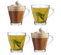 Glass Coffee Mugs Set of 4 - 300ml Clear Tea Cups for Latte, Cappuccino, Espresso, Hot Chocolate, Iced Herbal Tea - Drinking Glasses
