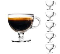Glass Coffee Mugs with Handle - 240 ML Footed Glass Coffee Cups - Footed Transparent Tea Cup for Latte, Cappuccino, Dessert, Beverages