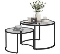 Glass Coffee Table Set Of 2 Round Nest Of Tables Black