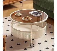 Glass Coffee Table with Caster Wheels, 2 Tier Round Tea Table with Iron Hollow Storage Basket, Modern Sofa Center Table for Home Office, Décor Accent Cocktail Table Mesa de Centro para Sala ( Color :