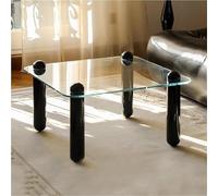 Glass Coffee Table with Solid Wood Legs, Tempered Glass Top, Floor-Standing Design, Ideal for Living Room, Balcony, or Office Decoration