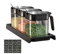 Glass Condiment Jar, Storage Seasoning Containers, Sugar Canisters Set of 3, Kitchen Flavoring Jars, Glasses Flavoring Pots, Seasoning Jars with Spoons, 3.94x3.74 Inches