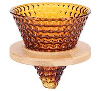 Glass Cone Coffee Filter Reusable Coffee Dripper Funnel Pour Over Coffee Maker Accessories with Wooden Handle (Brown)