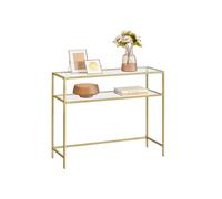 Glass Console Table with Adjustable Legs, Gold + Transparent
