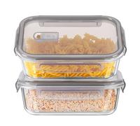 Glass Containers With Lids Of 640ml*2, Bpa-Free Glass Meal Prep Containers - 4piece Set (2Containers + 2Lids)- Kitchen Essentials Storage - Food Containers With Grey Lids - Lunch Box - Food Storage