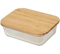 Glass Containers with Lids- Reusable Meal prep containers with Lid, Glass boxes with air-tight lid for food storage containers with Bamboo lid, 17cm x 13cm x 5.5cm/ 640ML, (Medium)