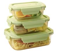 Glass Containers with Lids Set of 3,Reusable Lunch Box Meal Prep Containers (1040ml+640ml+370ml),Airtight&BPA-Free&Stackable Glass Food Storage Containers,Oven, Microwave, Freezer & Dishwasher Safe