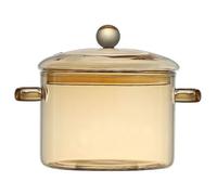 Glass Cook Pot 1.5L 50 Oz High Borosilicate Heat-Resistant Stovetop Safe with Lid for Pasta Soup Milk Tea Amber, Glass Pots for Cooking