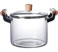 Glass Cooking Pot, High Borosilicate Stock Pot with Lid, Transparent Heat Resistant Saucepan, Easy Grip Wooden Handles, 2.5L Capacity
