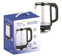 Glass Cordless Kettle 1.8L 1800W Stainless Steel Concealed Element 360° Base LED