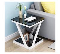 Glass Corner Table - Mini Bedside Table & Coffee Table - Light Luxury Design with Metal Frame - Small Square Sofa Side Cabinet