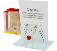 Glass Crystal Bear Gift Set Ornaments Poem Poetic Writing Message I Love You
