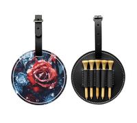 Glass Crystal Red Rose Black Printed golf tee storage bag - portable design, easy to organize tee, Black, One Size