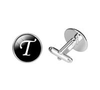 Glass Cuff-link Sleeve Button T for French Cuffs Dress Shirts | Black Glass and Copper, Smooth Electroplated Finish, Personalized Initial Style, Easy to Clean