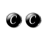 Glass Cuff Links C Letter Pattern, round Black Design