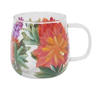 Glass Cup Coffee Mug Lynsey Johnstone Dahlias Flower Hand Painted Ladies Drink