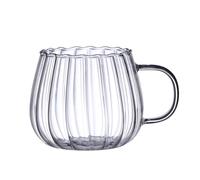 Glass Cup Crystal Coffee Mug, 400ML Glass Pumpkin Cups, Classical Vertical Stripes Glass Tea Cup, Transparent Mug Pumpkin Shape Mugs Coffee Clear Drinking Cup With Handle Glass Water Cup Tea Milk Mug