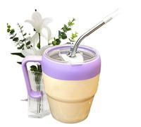 Glass Cup with Bamboo Lids and Glass Straws, Reusable Tin, Glass Cup Set, Multi Purpose Strow Cup with Handle for Efficient Hot Drinks for Restaurant Kitchen Wedding Picnic Camping