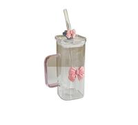 Glass Cup with Lid and Straw Vintage Glassware for Iced Coffee Cold Drinks