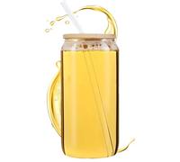 Glass Cup with Straw - 16oz Clear Jar Reusable Drinkware | High Temperature Resistant Lid Coffee Glasses Cups | Cold Water Pitcher - Adults Teens Beer Latte Whiskey Juice