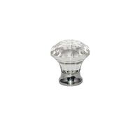 Glass Cupboard Door Knob Solitaire Handle- 38mm / Polsihed Brass Backplate